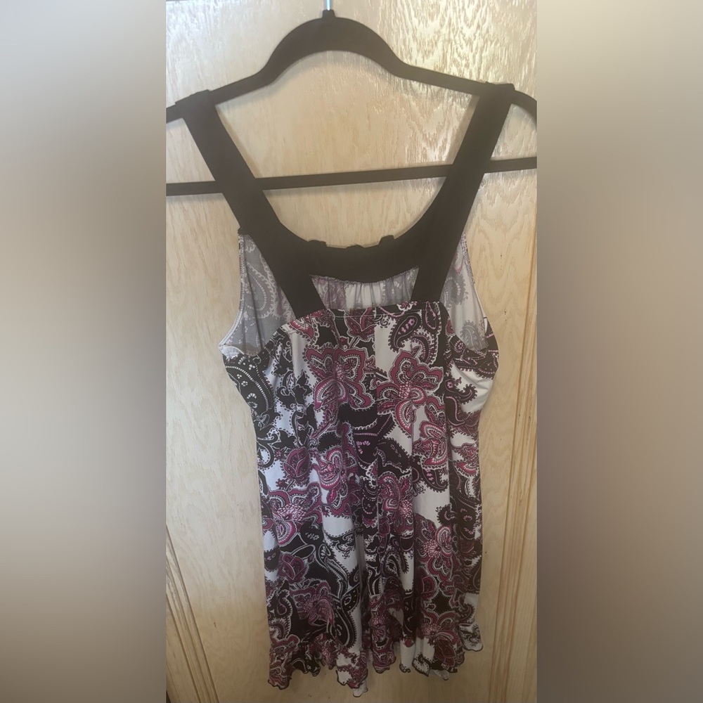 Linea Donatilla Women's Black Purple Paisley Sleeveless Pajama Long Top Sz M - Picture 2 of 14